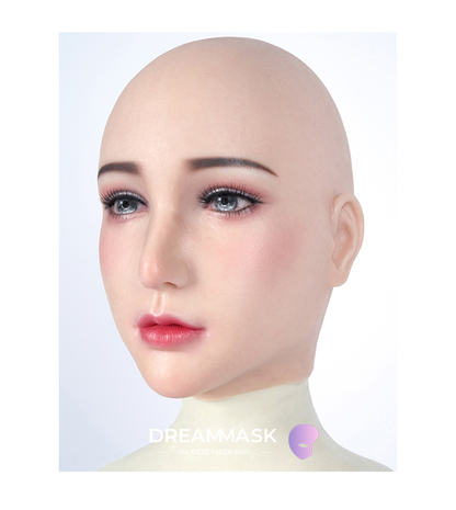 Realistic silicone female makeup mask with lace-back design, detailed fake eyes, and natural makeup look by InTheMask.