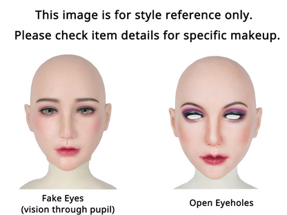 Realistic silicone female makeup mask from InTheMask by Moli's, showcasing detailed facial features and lifelike skin texture.