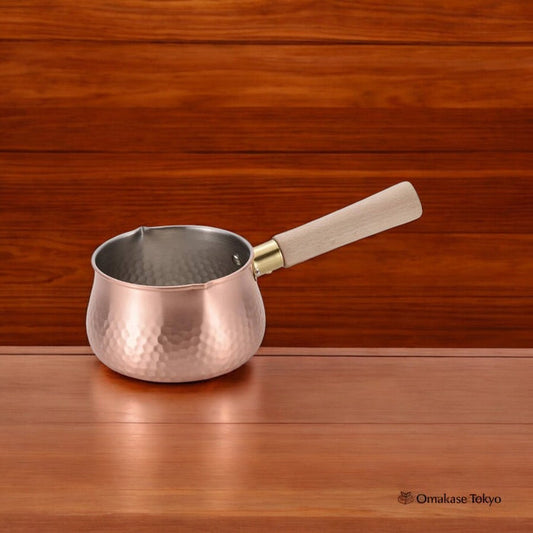 Chitose Copper Milk Pan with Wooden Handle and Pouring Lip - 12cm