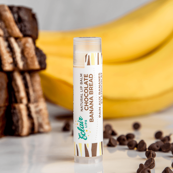 Chocolate Banana Bread Lip Balm with bananas