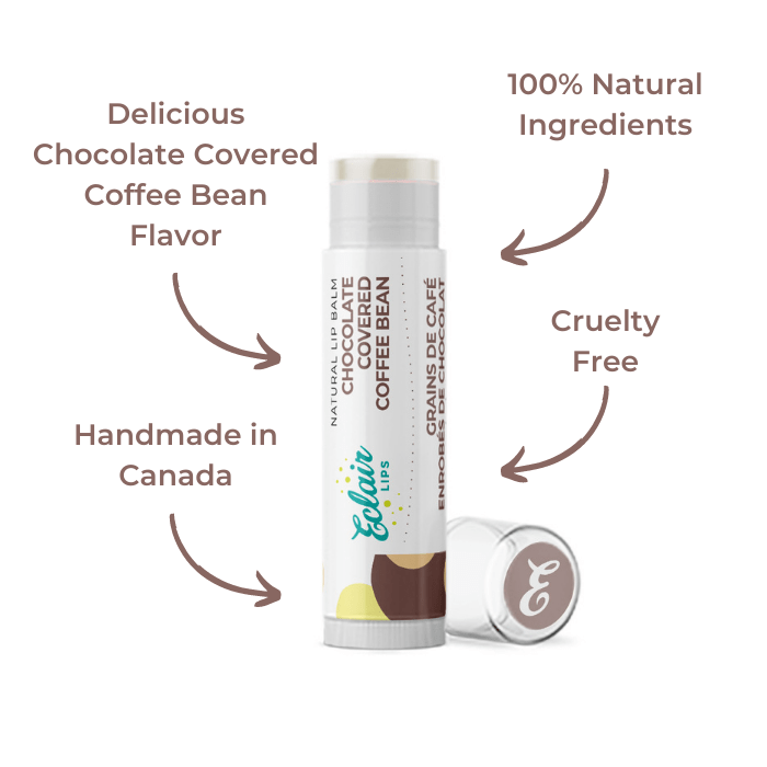 Lip balm tube with text labels.