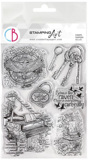 Ciao Bella - Clear Stamp Set 6x8 - Gothika. Ciao Bella's high quality clear photopolymer stamps are manufactured using a patented photopolymer and UV light exposure, this way they are able to achieve a higher level of detail. Available at Embellish Away located in Bowmanville Ontario Canada.