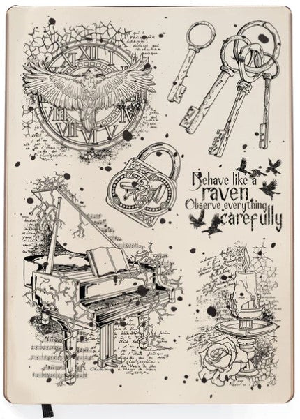 Ciao Bella - Clear Stamp Set 6x8 - Gothika. Ciao Bella's high quality clear photopolymer stamps are manufactured using a patented photopolymer and UV light exposure, this way they are able to achieve a higher level of detail. Available at Embellish Away located in Bowmanville Ontario Canada.