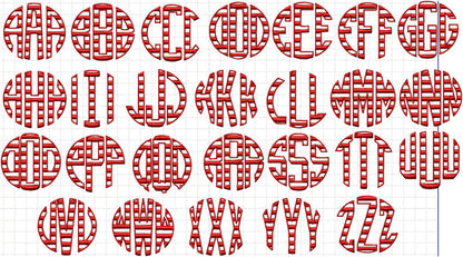 Circle Stripe Monogram Font - Comes in 3, 3.5, and 4.0 inch Sizes
