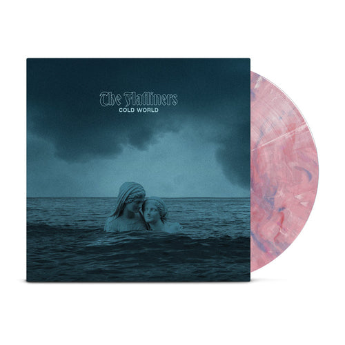 The Flatliners' "Cold World" Red/Blue/Pink Mix marbled vinyl features two statue-like figures in a stormy sea on the cover and is now available for album presale.