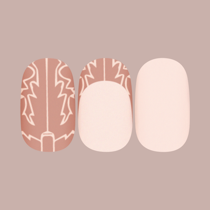 Cowboy Boot Chrome | Short | Round - Tab Press-On nails with muted western boot pattern and soft neutral shades for easy at-home mani