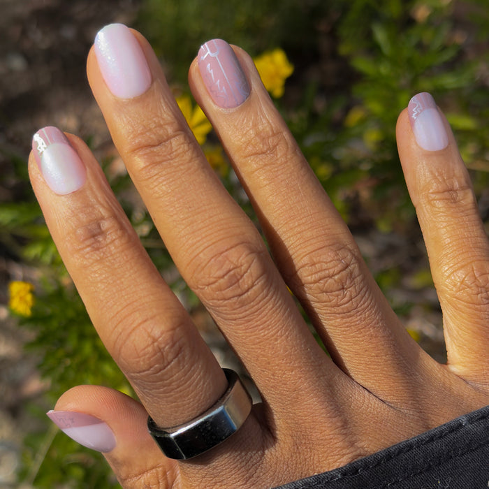 Cowboy Boot Chrome | Short | Round - Tab Press-On nails with soft shimmer and subtle western boot design for easy at-home mani
