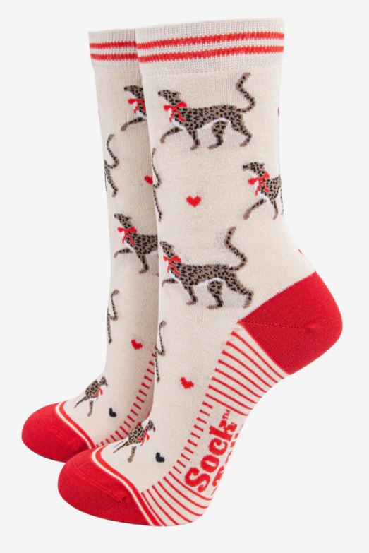 'Cream & Red Cheetah' Women's Socks