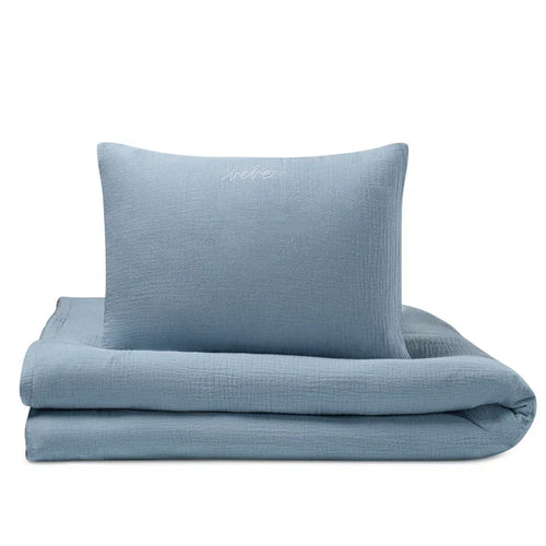 crib set gauze bebe pillow sheet and duvet cover - blue