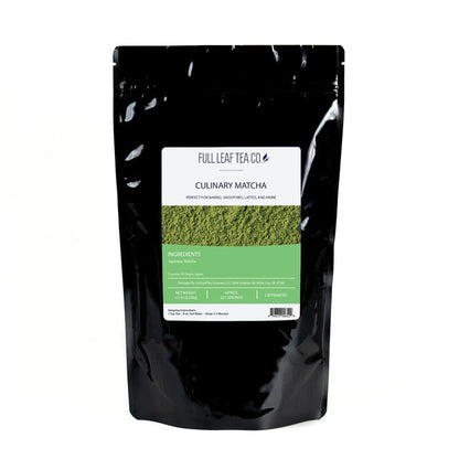 A 1/2 pound bag of Full Leaf Tea Company Culinary Matcha.