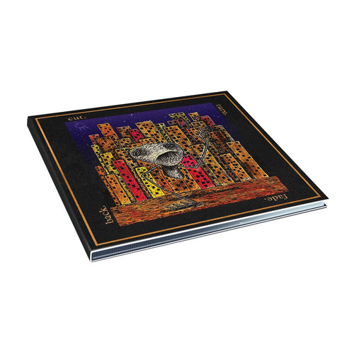 A hardcover book by Hail The Sun with vibrant cityscape cover art, showing a saxophonist amid tall buildings and a dark sky—ideal for jazz lovers or fans of the War Crimes Full Album Digital Download.