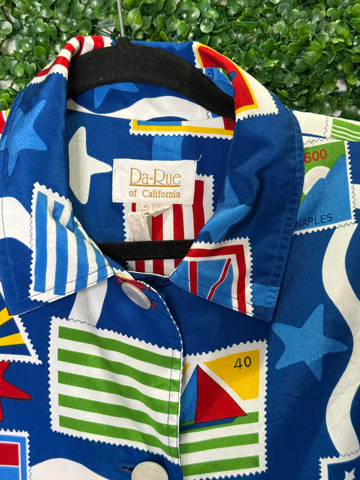 Da Rue of California Vintage Nautical Stamp Button Up Jacket