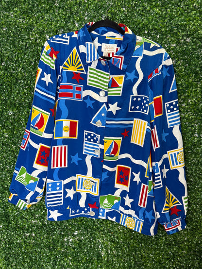 Da Rue of California Vintage Nautical Stamp Button Up Jacket