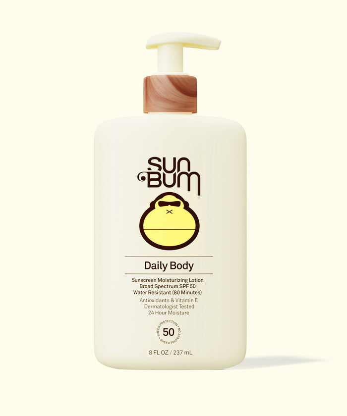 Sun Bum Daily 50 Body Lotion bottle with pump, moisturizing sunscreen SPF 50 in white container