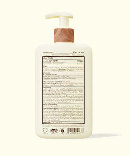 Back view of Sun Bum Daily 50 Body Lotion bottle showing label with usage and ingredient information.