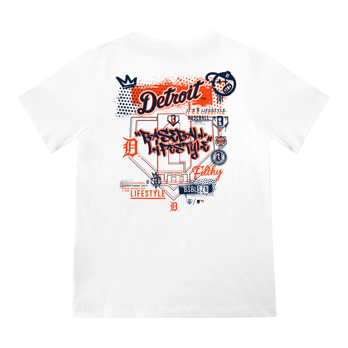 Youth graphic tee with “Detroit Tigers Drip” design — back view