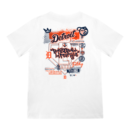 Youth graphic tee with “Detroit Tigers Drip” design — back view