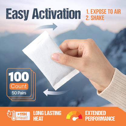Disposable Natural Hand Warmers – 100 Pairs, 11 Hour Air Activated Heat Packs