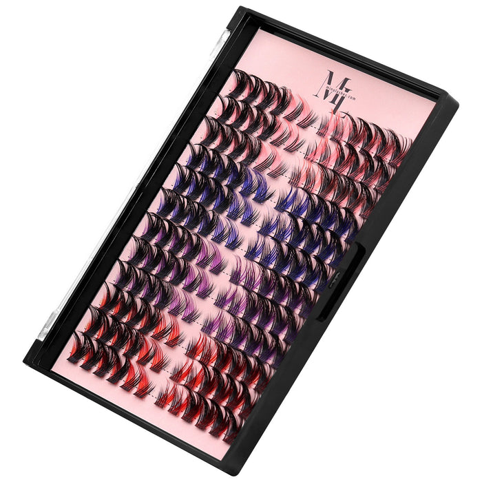 DIY Lash Clusters D-Curl Mix – Black with Color Accents (Red, Purple, Pink & Blue) by MinuLashes