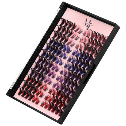 DIY Lash Clusters D-Curl Mix – Black with Color Accents (Red, Purple, Pink & Blue) by MinuLashes