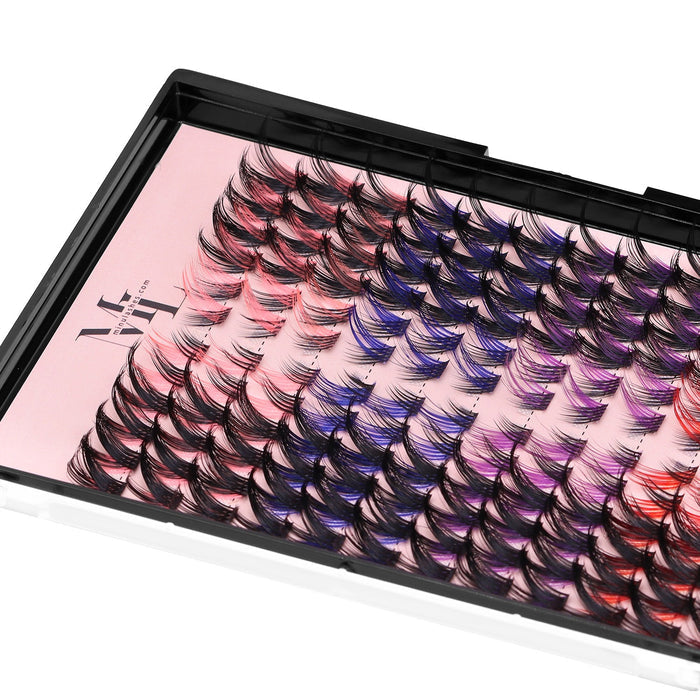 DIY Lash Clusters D-Curl Mix – Black with Color Accents (Red, Purple, Pink & Blue) by MinuLashes