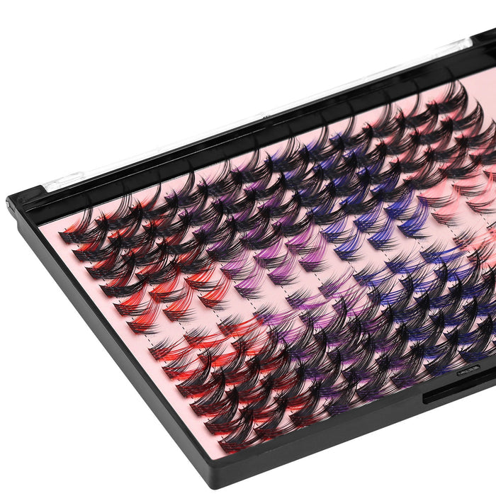 DIY Lash Clusters D-Curl Mix – Black with Color Accents (Red, Purple, Pink & Blue) by MinuLashes