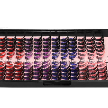 DIY Lash Clusters D-Curl Mix – Black with Color Accents (Red, Purple, Pink & Blue) by MinuLashes