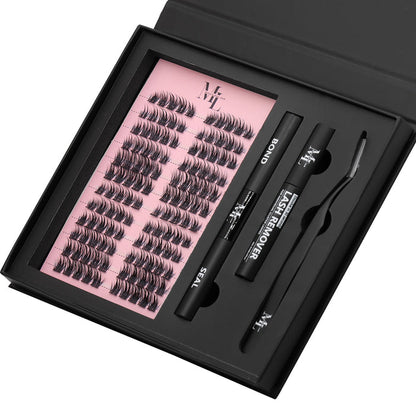 DIY Lash Extension Kit – Cluster Lashes with Bond & Seal, Lash Remover & Tweezers (Black Edition) by MinuLashes