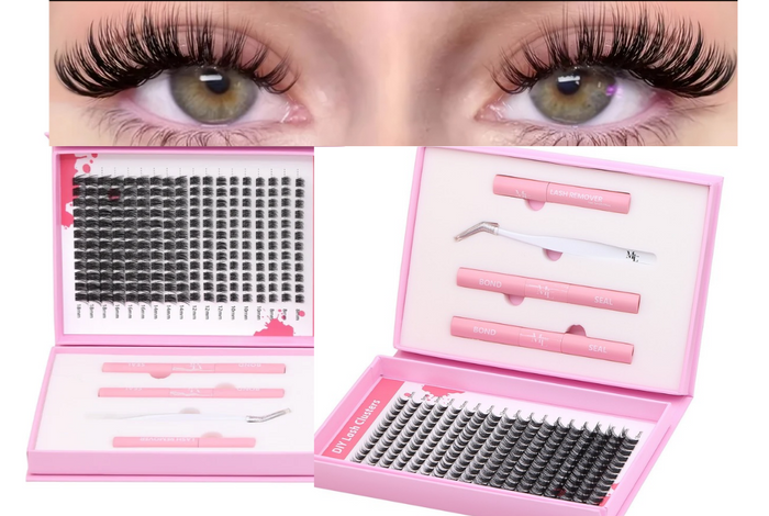 Diy Lash Extension Kit – Cluster Lashes with Bond & Seal & Tweezers (Pink Edition)
