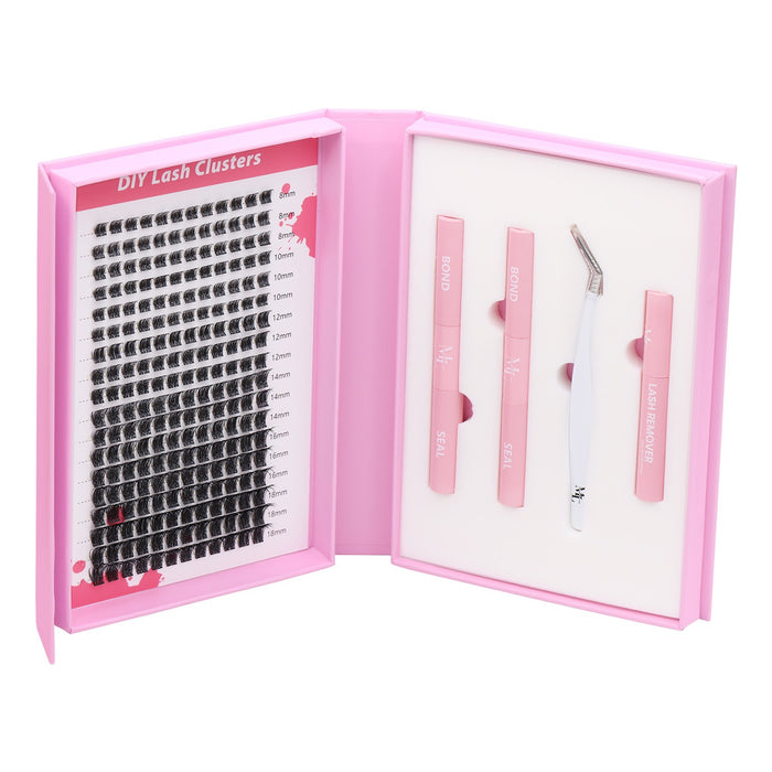 Diy Lash Extension Kit – Cluster Lashes with Bond & Seal & Tweezers (Pink Edition)