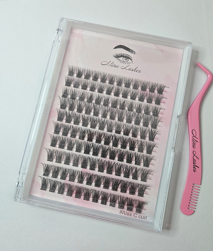 DIY Lash Extension Kit – Large Cluster Tray + Tweezer 4 Styles  10 12 14mm
