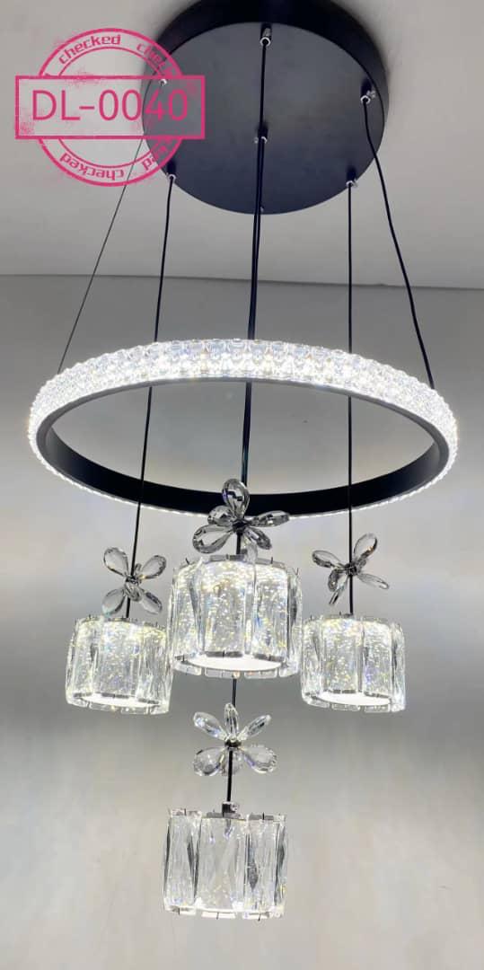 DL-0040 Modern LED Crystal Ring Chandelier with Crystal Pendants