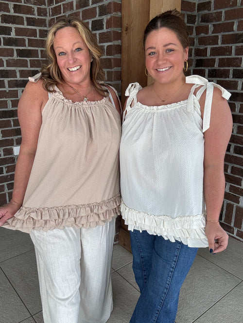 Easel Seersucker Ruffle Bottom Tunic