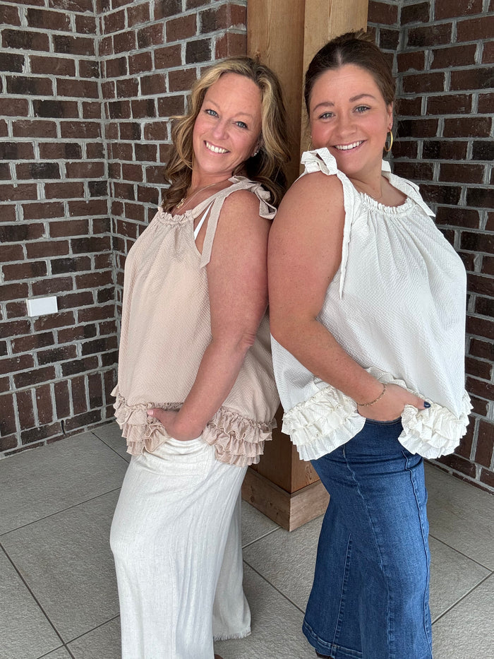 Easel Seersucker Ruffle Bottom Tunic