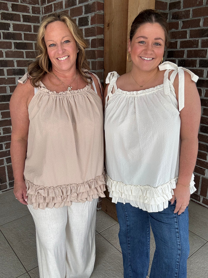 Easel Seersucker Ruffle Bottom Tunic