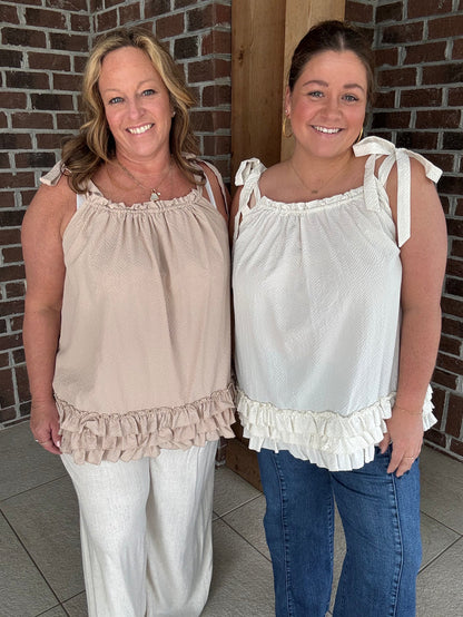 Easel Seersucker Ruffle Bottom Tunic