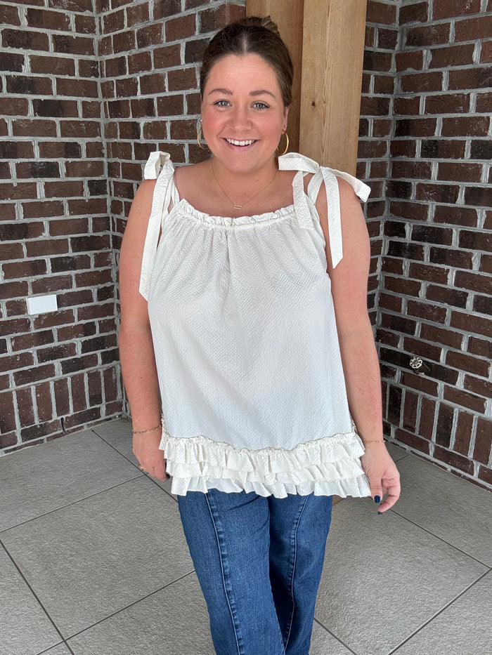 Easel Seersucker Ruffle Bottom Tunic