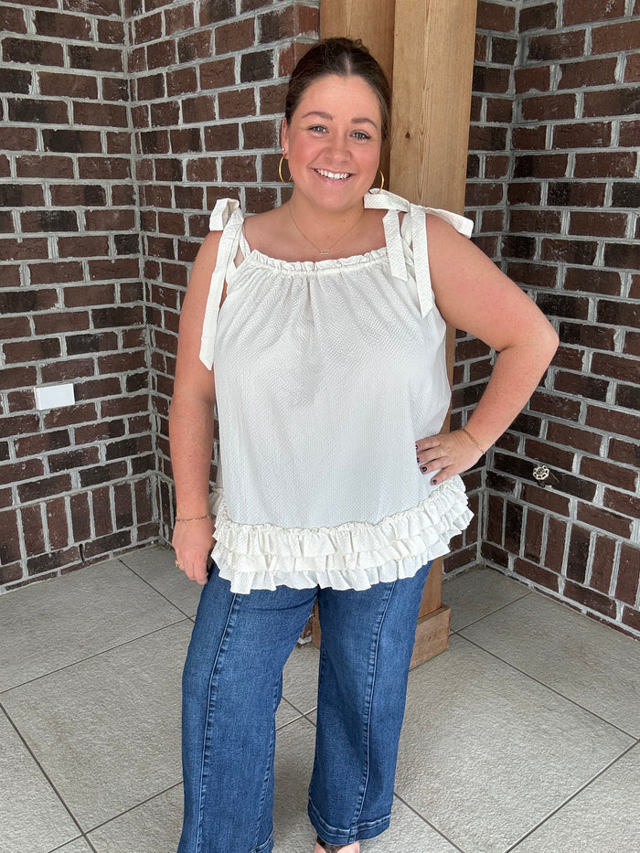 Easel Seersucker Ruffle Bottom Tunic