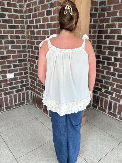 Easel Seersucker Ruffle Bottom Tunic