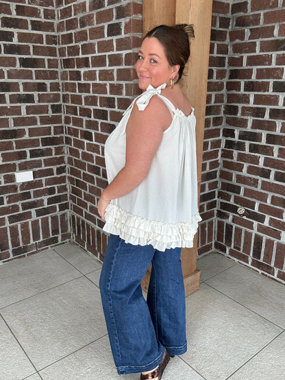 Easel Seersucker Ruffle Bottom Tunic