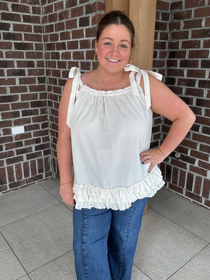 Easel Seersucker Ruffle Bottom Tunic