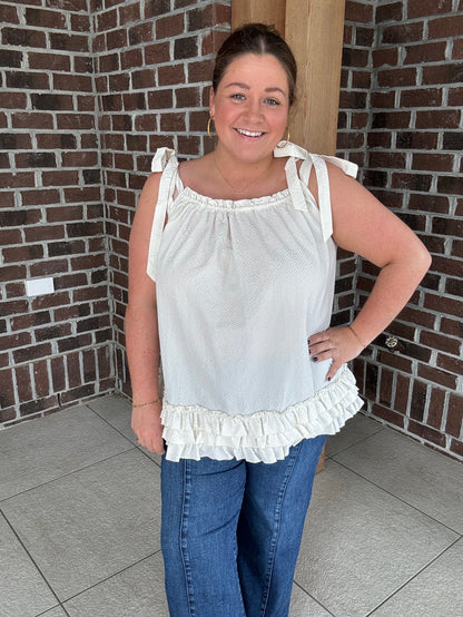 Easel Seersucker Ruffle Bottom Tunic