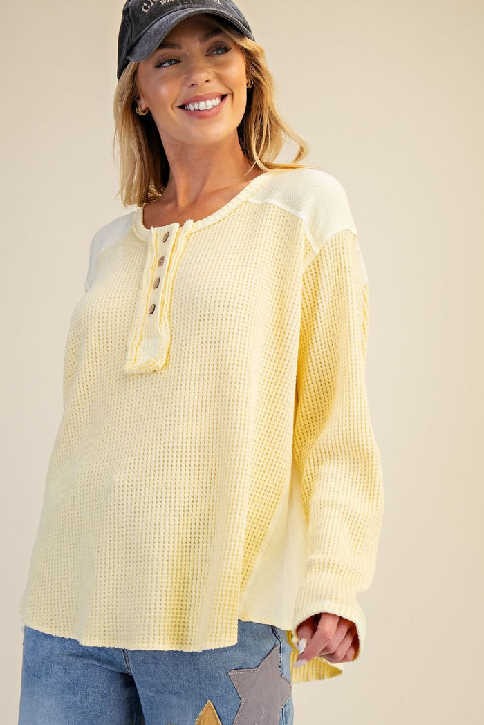 Easel Washed Thermal Henley Top