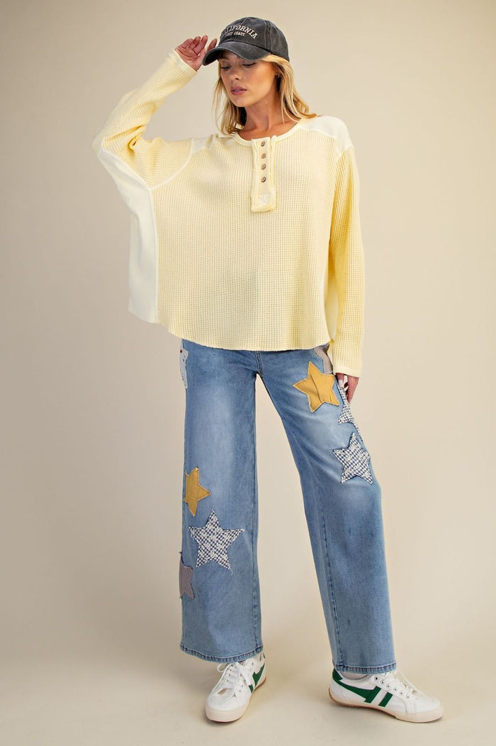 Easel Washed Thermal Henley Top