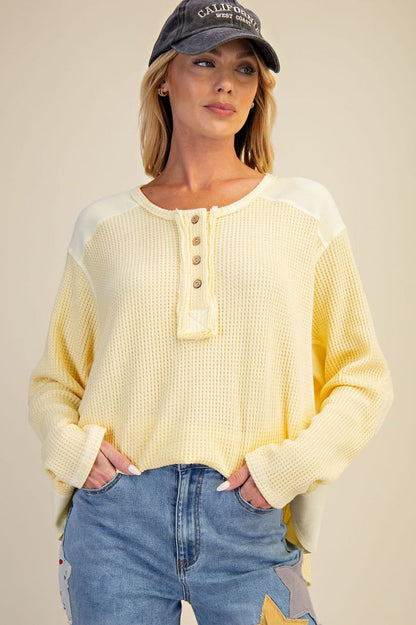 Easel Washed Thermal Henley Top