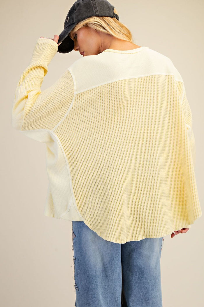 Easel Washed Thermal Henley Top