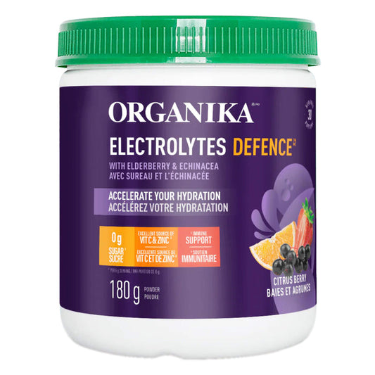 Tub of Organika Electrolytes Defence Citrus Berry 30 Servings 180g