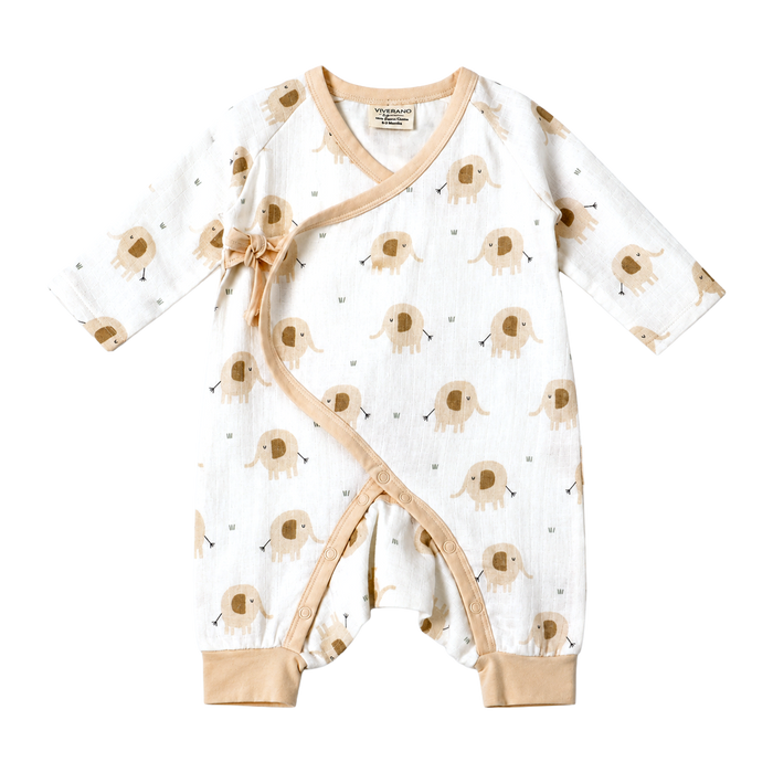 Elephant Kimono Baby Jumpsuit Romper  made of Organic Muslin