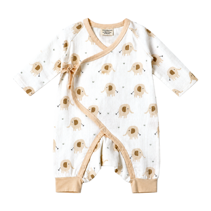 Elephant Kimono Baby Jumpsuit Romper  made of Organic Muslin