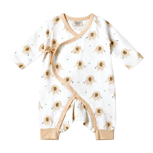 Elephant Kimono Baby Jumpsuit Romper  made of Organic Muslin